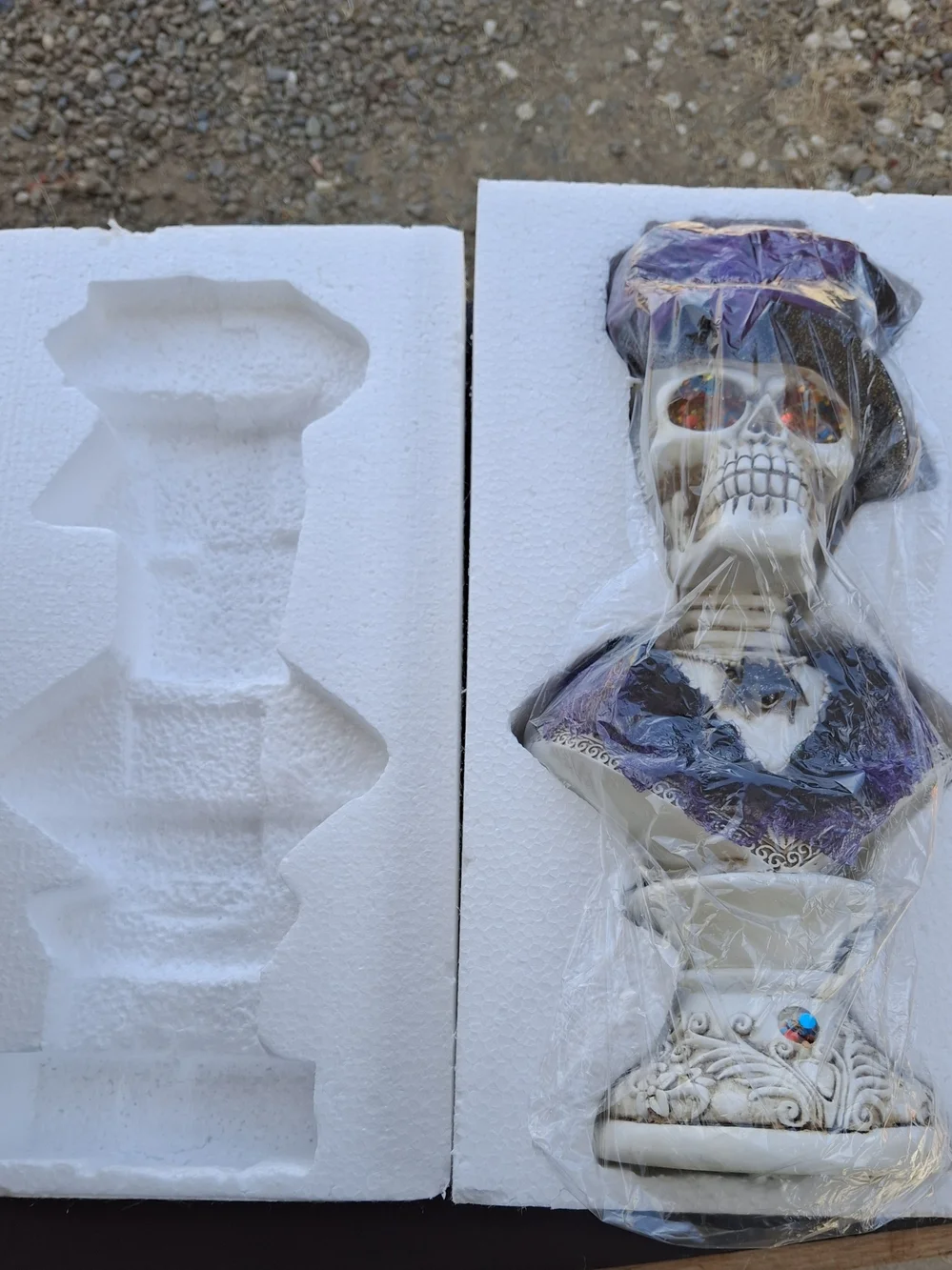 Decorative Halloween Skull Bust with Purple Hat and Red LED Eyes